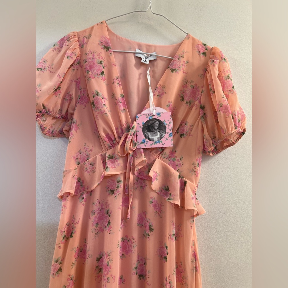 NWT Love Shack Fancy  Fleur Pink Floral Dress Women's Size 4 - Picture 14 of 16